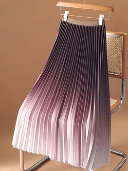 Moterys Y2K Gradiento midi sijonas Laisvalaikio prabanga Elegantiškas korėjietiškas plisuotas sijonas aukštu liemeniu Merginos prašmatnus ilgas A-line Faldas P509