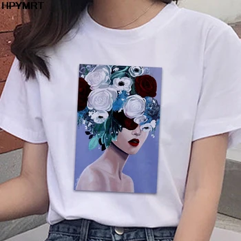 Nauja vasara Gėlių mergaitė spausdinti Marškinėliai moterys Harajuku mados marškinėliai grafikos estetika Marškinėliai Korėjietiško stiliaus topai moteriški drabužiai