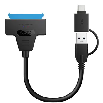 Naujas 2 in 1 SATA į USB3.0 / Type-C adapterio kabelis iki 6 Gbps didelės spartos palaikymas 2.5 colio išorinis HDD SSD kietasis diskas 22 Pin Sata