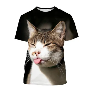 Nauji 3d juokingi gyvūnų katės rašto marškinėliai Vasaros mada Mielas Hip Hop Casual Print Top Vyrai Moterys Vaikų apvalus kaklas Plona suknelė