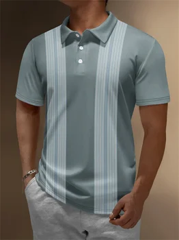 Nauji vyriški polo marškiniai Stripe Print Simple Male Clothing Summer Casual Short Sleeve Loose Oversize Shirt Fashion Breath Sweatshirt