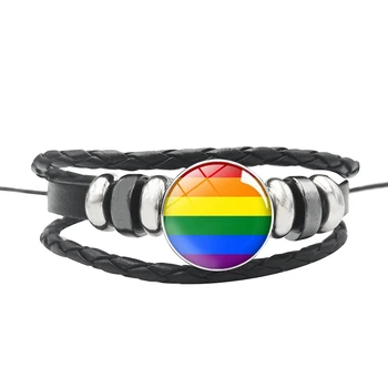 New Rainbow Gay Lesbian Pride Charm Apyrankė Stiklo odinės Snap Button apyrankės LGBT homoseksualios meilės papuošalų aksesuarai