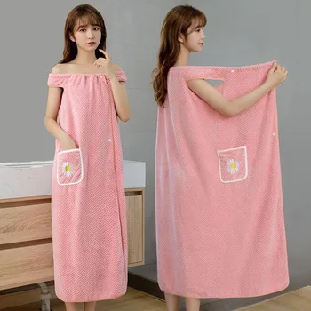 Nešiojamas chalatas Moteriškas vonios rankšluostis Minkštas sugeriantis sausų plaukų vonios sijonas Ilgas vonios plaunamas vonios rankšluostis Kūno įvyniojimas