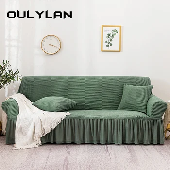 Oulylan Vienspalvis sofos užvalkalas Sutirštintas mažas kvadratinis sofos užvalkalas svetainei su sijonu Dulkėms atsparūs neslystantys sofos užvalkalai