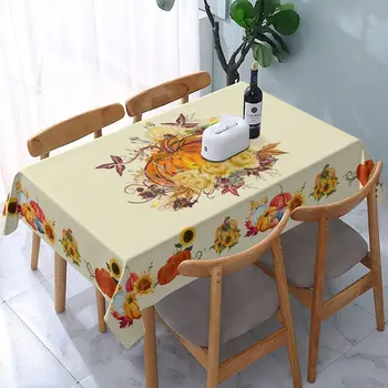 Padėkos dienos moliūgų gėlių stačiakampis staltiesė Šventinio vakarėlio dekoravimas Neperšlampamo audinio stalo audinys vakarienei Virtuvės dekoras