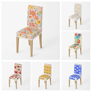 Pagrindinis kėdės užvalkalas Kėdės virtuvei Morandi linijos ir gėlės reguliuojamas valgomasis elastingas medžiaginis kėdelių užvalkalas kėdės užvalkalas