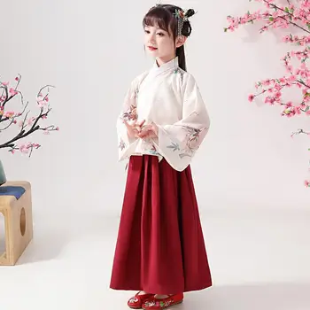 Pavasario ir rudens mergaičių Hanfu senoviniai drabužiai Vaikų arklio veido sijonas Kinų stiliaus siuvinėti performanso drabužiai