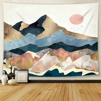 Peizažas Gobelenas Saulėlydžio saulėtekis Fonas Kabantis audinys Namų dekoravimo audinys Spalvinga kalnų sienų apdaila Paplūdimio rankšluostis