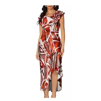 Polinezijos vasaros minkšto audinio moteriška suknelė Netaisyklingas dizainas be rankovių Elegantiška laisvalaikio ilga suknelė Individuali suknelė