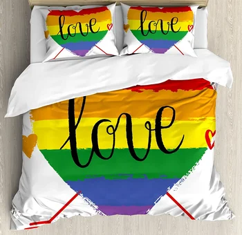 Pride dekoracijos Patalynės komplektas miegamojo lovai Namai Ranka piešta vaivorykštės širdis su strėlėmis Do antklodės užvalkalas Antklodės užvalkalas Pagalvės užvalkalas
