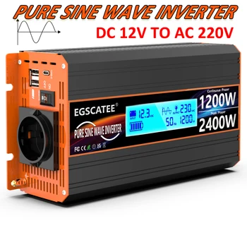 Pure Sine Wave Inverter 12V to 220V 1200W 2400W DC į AC įtampos keitiklis 12 220 mini automobilio maitinimo šaltinis