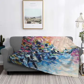 ROJUS SVAJOJANTIS Spalvinga pastelinė antklodė Abstrakti akrilinė tapyba Vilnos pliušas Šiltos itin minkštos mėtomos antklodės lovatiesei