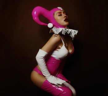 Rožinis Helovino atrakcionų parkas komercinis pasirodymas klounas bikinis jaučio rago galvos apdangalas gogo kostiumas F029