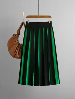 Rudens moteriški drabužiai Nauji ilgi sijonai moterims Elegantiškas laisvalaikio retro megztas sijonas Korėjos mados gatvės drabužiai Plisuotas sijonas P226