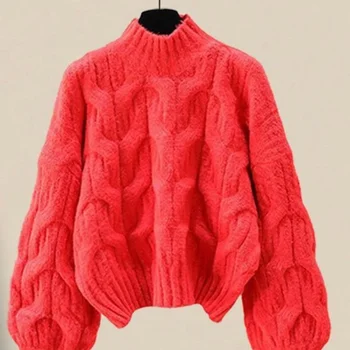 Rudens žiemos šilti trikotažai moteriška apranga Korėjietiškas laisvalaikio susukamas megztinis