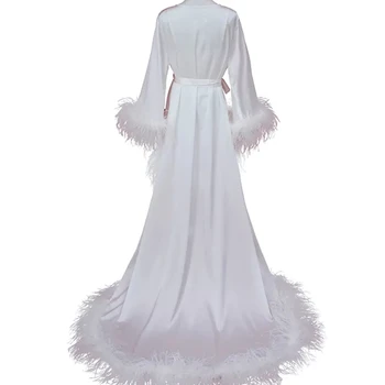 Ryto suknelė nuotakos fetišas vestuvinės prabangios baltos stručio plunksnos prikabinamos ilgos suknelės dviejų dalių naktinė suknelė женская
