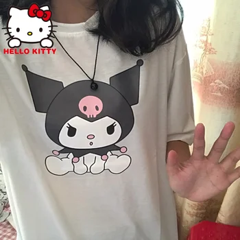 Sanrio Hello Kitty marškiniai Y2k Cotton Goth Girl Man trumpomis rankovėmis Tee Couple Casual marškinėliai My Melody Tops Oversized Anime Harajuku