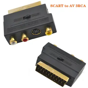 SCART keitiklio kištuko jungtis 21P adapteris SCART į AV 3RCA su jungiklio keitikliu paauksuotas
