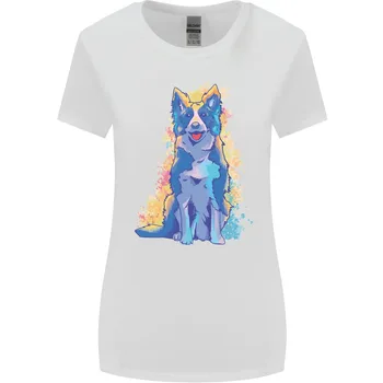 Spalvingas borderkolio šuo dizainas Moteriški platesnio kirpimo marškinėliai ilgomis rankovėmis