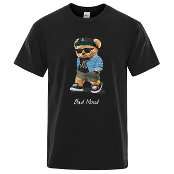 Summer Casual T Shirt Get Mad Bad Mood Walking Silent Bear Short Sleeve Vyriški marškinėliai Hip Hop Tops Loose Oversized Men Trikotažas