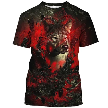 Summer Men's Animal Wolf Ferocious 3D Printed Graphic T Casual Fashion Baggy Fun Harajuku O Collar Street Style Plus Size Top