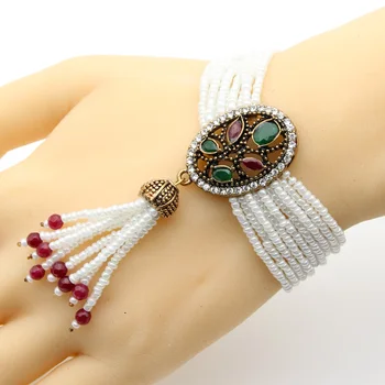 SUNSPICE MS Moterų karoliukų žiedas Žavesio apyrankė turkų antikvarinis auksas spalvos kutų riešo grandinėlė Indija etninės vestuvės bijoux didmeninė prekyba