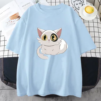 Suzume No Tojimari Daijin White Cat marškinėliai Moterys/vyrai Anime Kawaii/mieli Neko marškinėliai 100% medvilniniai marškinėliai Harajuku trumpomis rankovėmis
