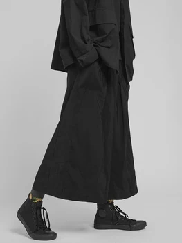 Tamsios aštuntos kelnės Japoniškos Yamamoto stiliaus plačios kojų kelnės Nišos dizaino kelnės Kelnių sijonas laisvas ir kvėpuojantis