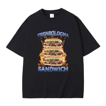 Trenbologna Sandwich Funny Graphic Tshirt Men Fitness Gym Oversized marškinėliai Vyriški apvalaus kaklo minkšti medvilniniai marškinėliai trumpomis rankovėmis