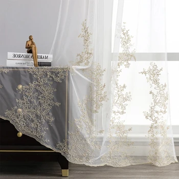 Užuolaida prabangiai svetainei Miegamasis Namų dekoras Skaidrus tiulis Europietiško stiliaus auksinių siūlų siuvinėjimas Vien užuolaida
