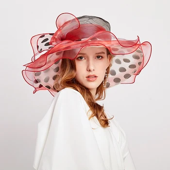 Vasaros Kentukio derbio skrybėlė moterims Elegantiškos gėlės Platus kraštas Organza Saulės skrybėlės Ponios sulankstomos vestuvių bažnyčios vakarėlis Fedoras skrybėlė