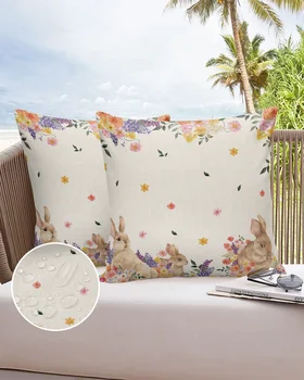 Velykų pavasario laukinės gėlės Gėlės Triušiai Neperšlampamas pagalvės užvalkalas Namų biuro dekoravimas Pagalvės dėklas Kėdės sofos pagalvės užvalkalas