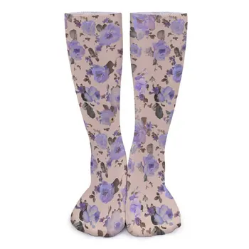 Violetinės gėlėtos kojinės Gėlės Spausdinti dizainas Juokingos kojinės Rudeninės antibakterinės kojinės Moterys Bėgimas patogios kojinės