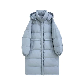 White Duck Down Žieminiai drabužiai Nauja stovo apykaklė Apatinė striukė Moteriškas vidutinio ilgio kelių ilgis Korėjietiška versija Laisvas paltas A12