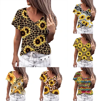 Women V-Neck Print Marškinėliai trumpomis rankovėmis Summer Fashion Casual Aukštos kokybės moteriški marškinėliai Y2K Top Breathable Fresh Short Sleeve