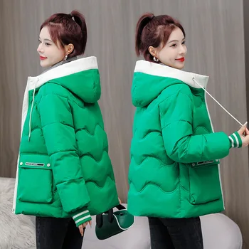 Women Winter Down paminkštinta striukė 2023 Naujos moterys Šiltas storas medvilninis paltas Korėjietiškas laisvas gobtuvas Parkas moteriški drabužiai Žieminė striukė