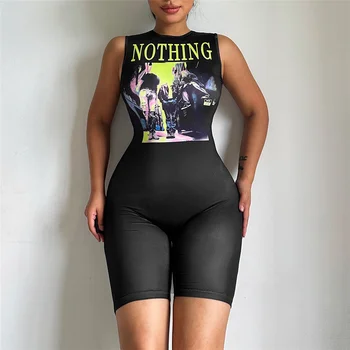Zabrina American Retro Printing Romper Fashion Sleeveless Backless Slim Fit High Waist Sexy Romper For Women Party Club Night