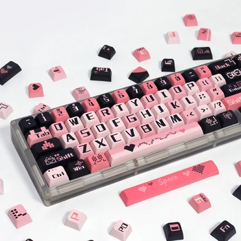 Įsimylėjimas Klavišų dangteliai 131 Mieli rožiniai klavišų dangteliai XDA profilis PBT sublimacija Personalizuotas klavišų dangtelis Mechaniniai klaviatūros klavišų dangteliai