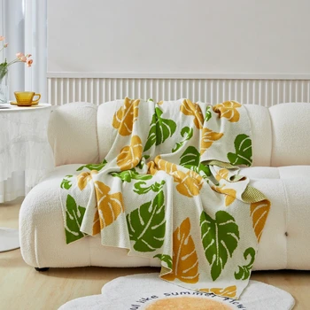 Šviežių žalių lapų megzta antklodė amerikietiško stiliaus lapai mesti lovos užvalkalą Nap antklodės sofos piknikui Kelionės biuro namų dekoras